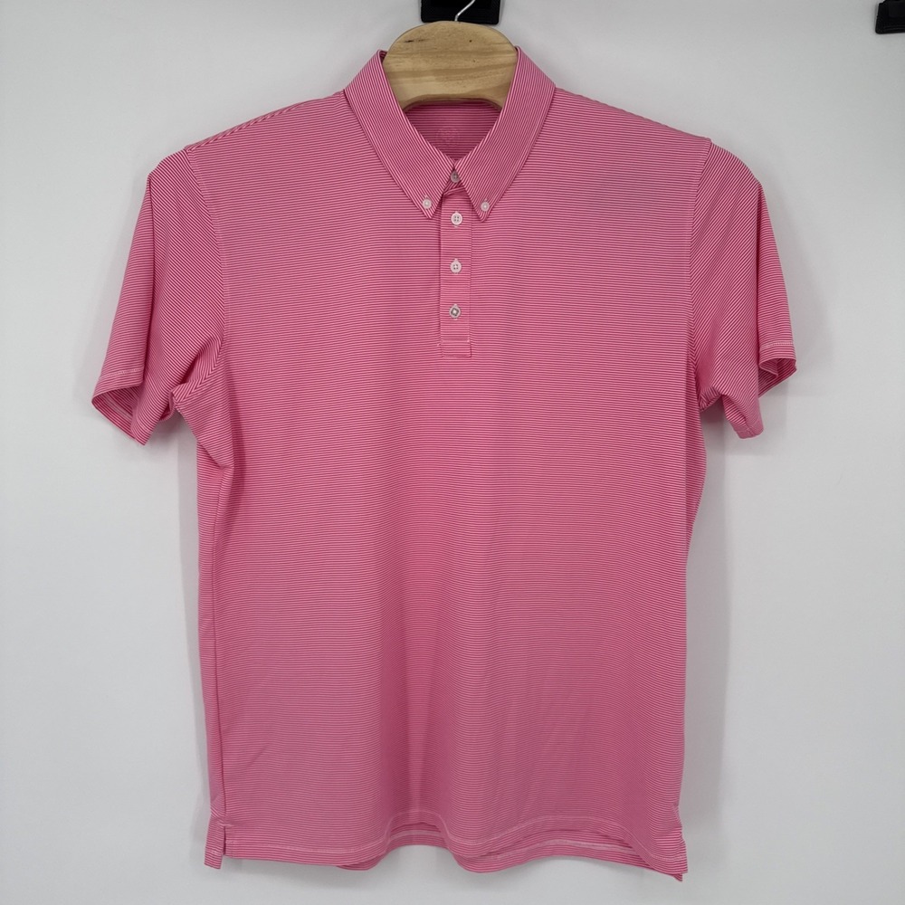 G/FORE Feeder Tech Pique Striped Polo Pink Mens XL Golf Rugby Performance Light
